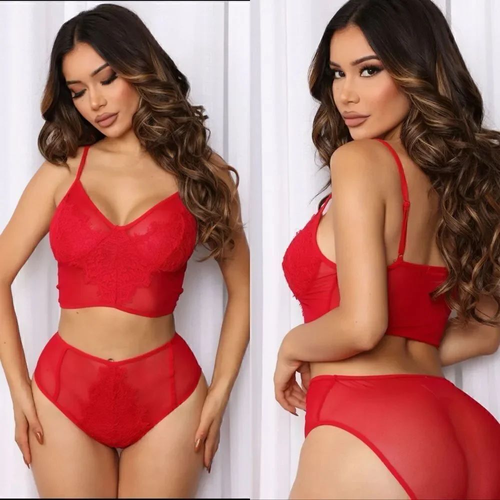 NWT Fashion Nova Love Letters Sheer 2 Piece Set - Red